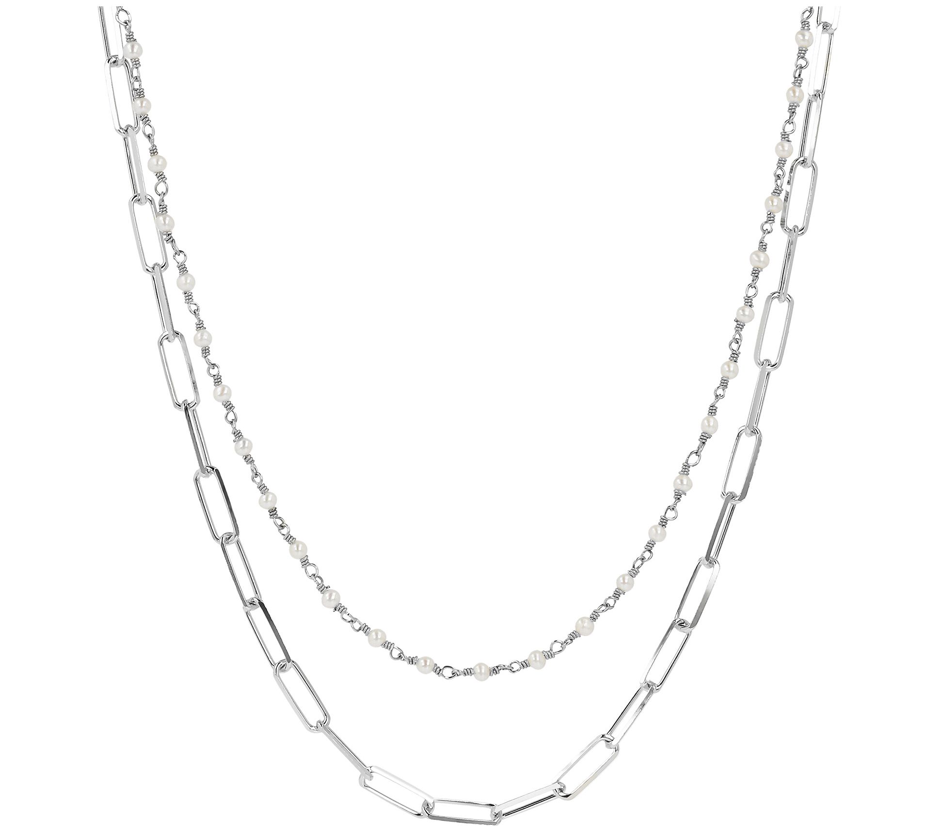 Affinity Cultured Pearl Double Strand Paperclip Link Necklace - QVC.com