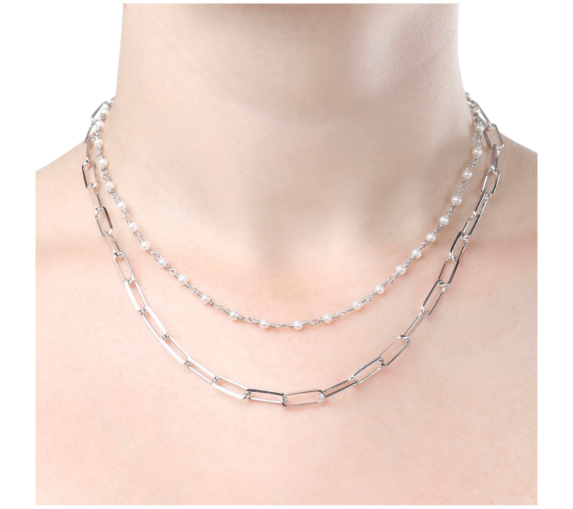 Affinity Cultured Pearl Double Strand Paperclip Link Necklace