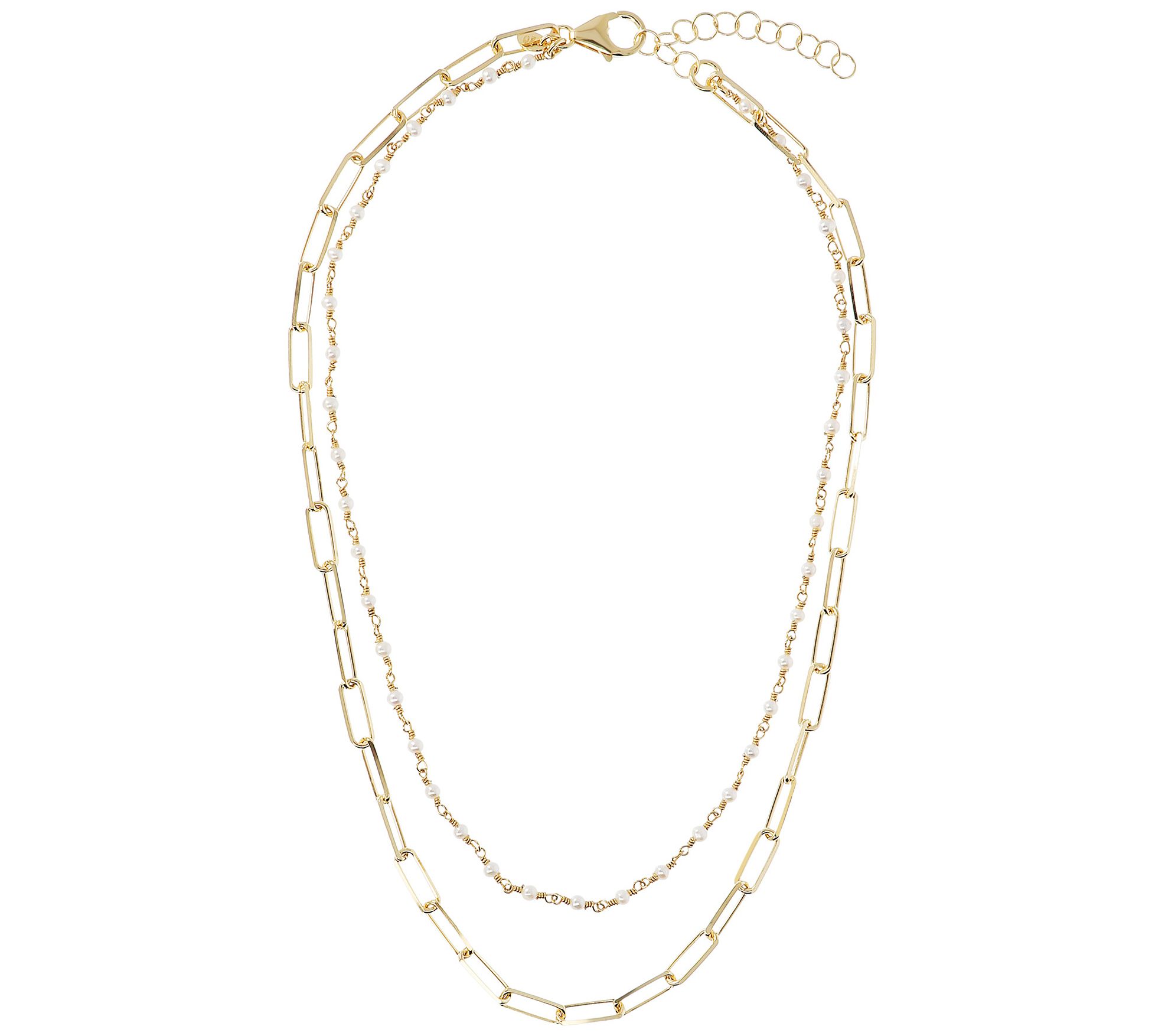 Affinity Cultured Pearl Double Strand Paperclip Link Necklace - QVC.com