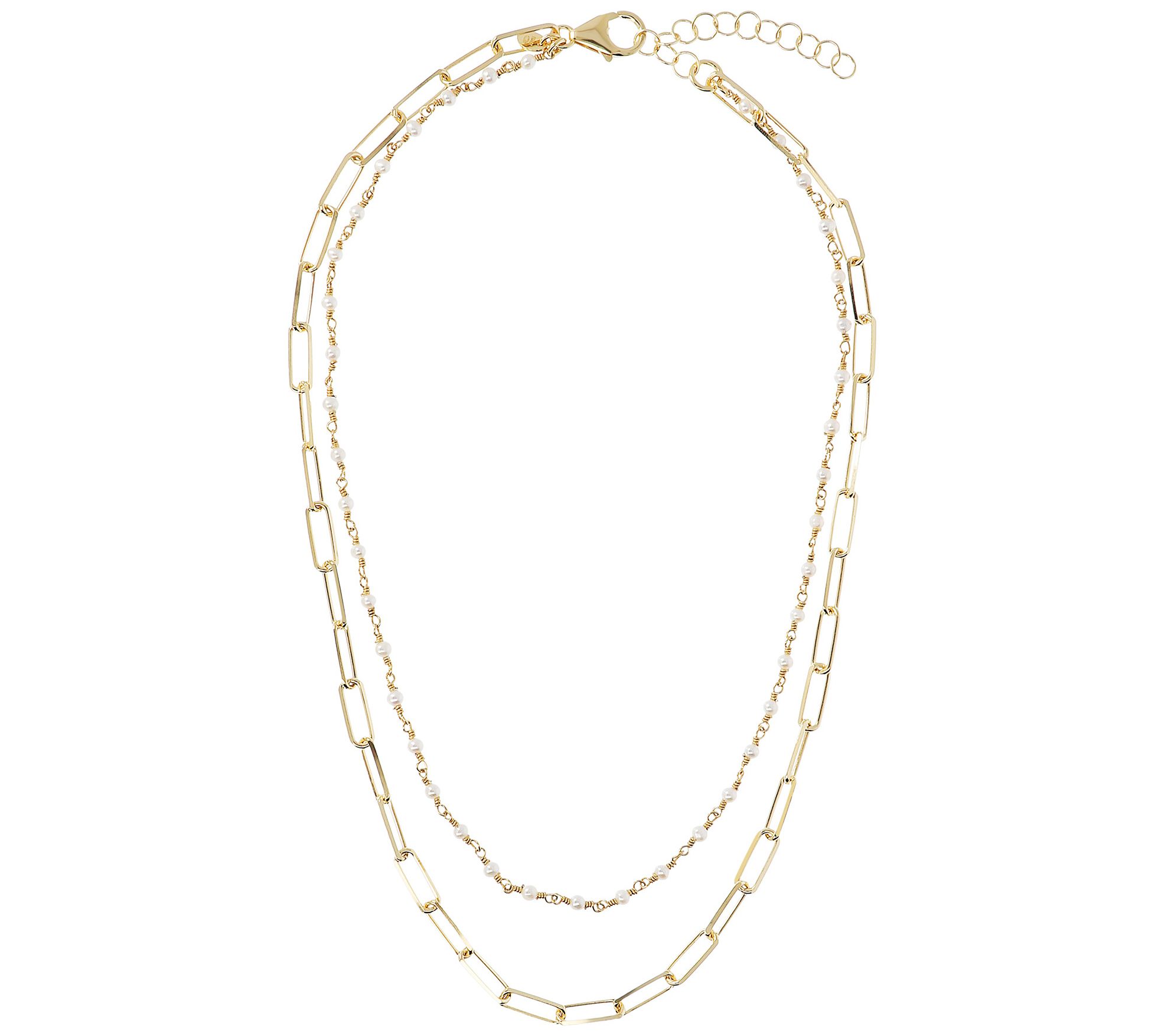 Affinity Cultured Pearl Double Strand Paperclip Link Necklace