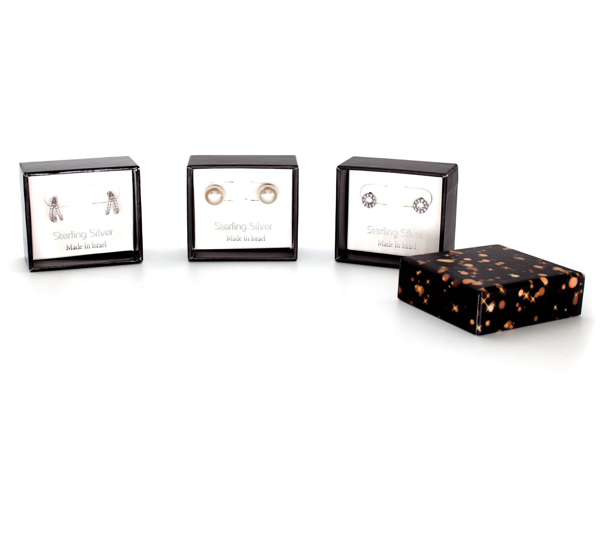 Diamonique Gift Set Of 3 Boxed Earrings, Sterling Silver