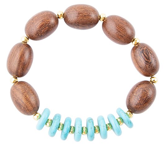 Barse Artisan Crafted Magnesite & Wooden Bead Stretch Bracelet