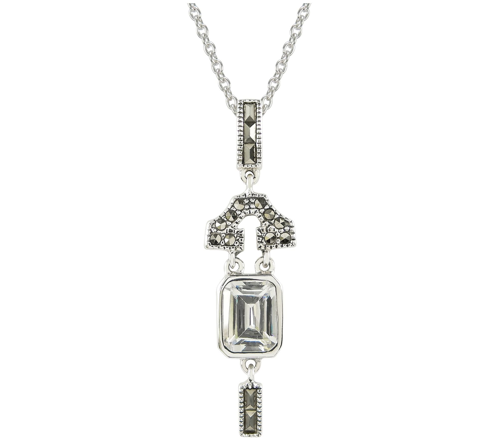 Suspicion Sterling Silver Marcasite Drop Pendant w/ Chain