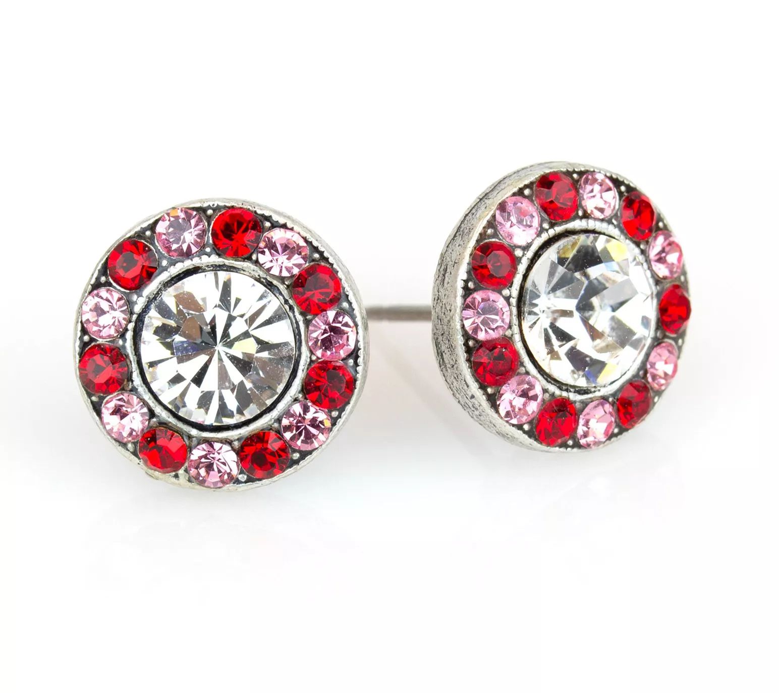 Anne Koplik Red & Pink Crystal Halo Button Earrings