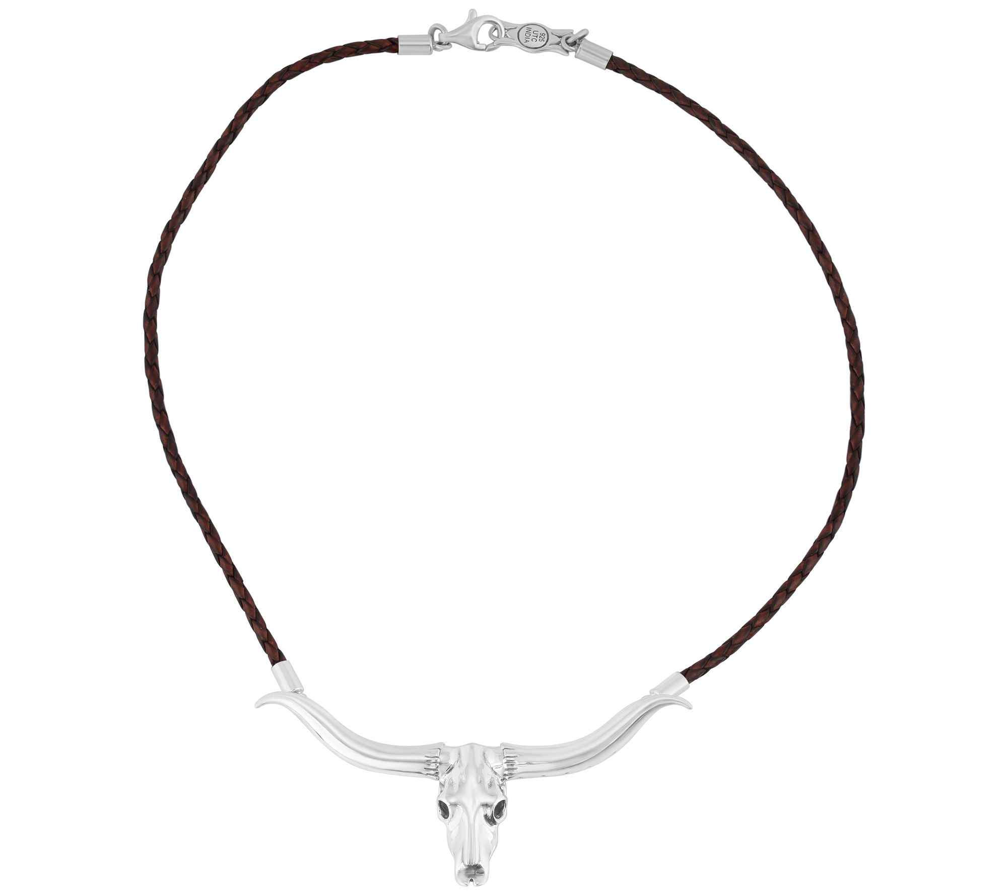 American West Sterling Silver Longhorn LeatherNecklace