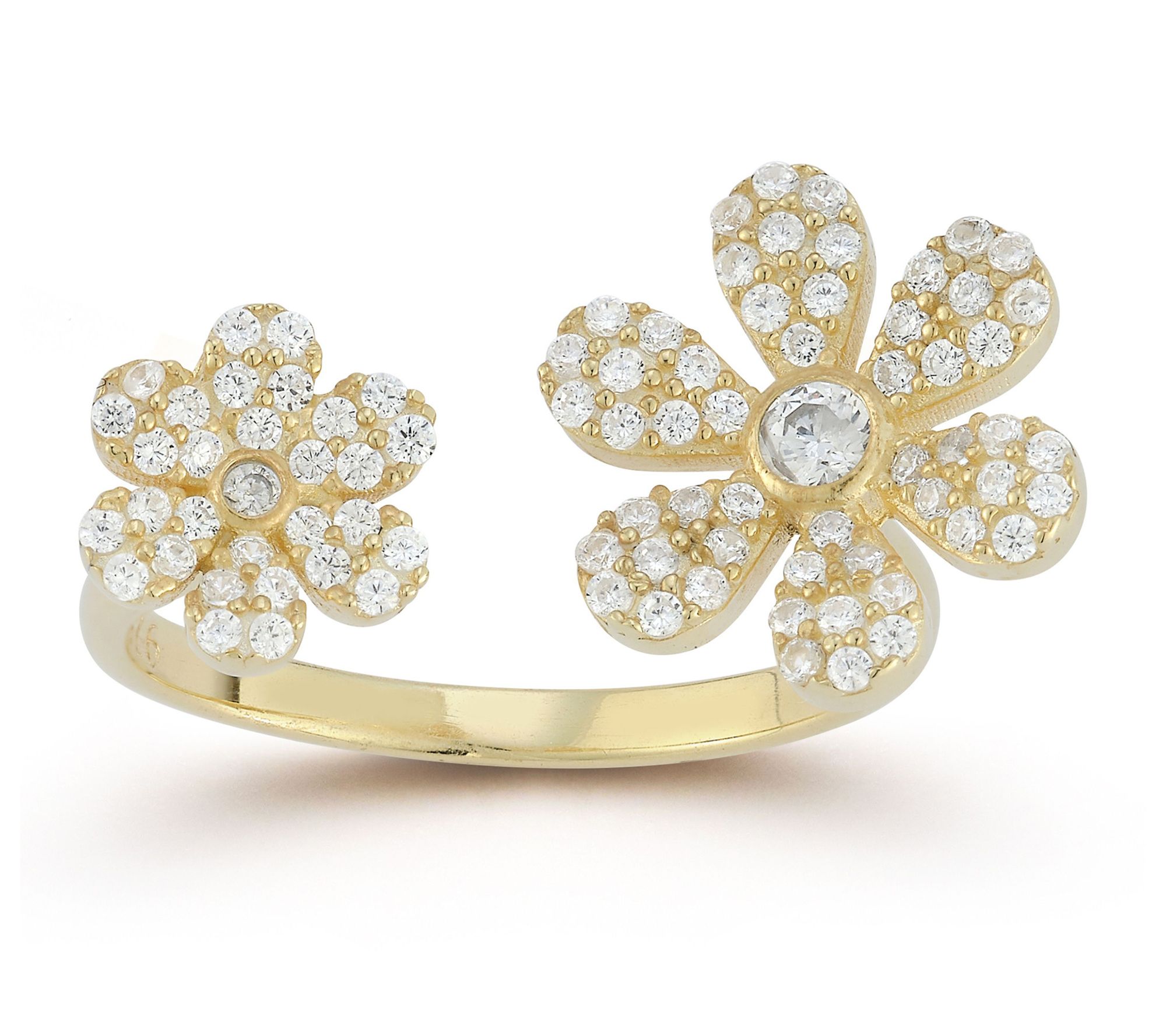 Sterlina Silver Pave Double Flower Cuff Ring, Sterling