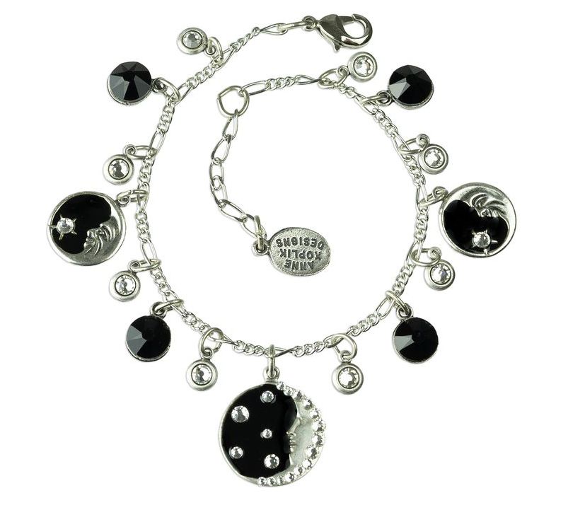 Anne Koplik Enamel & Crystal Man in the Moon Charm Bracelet