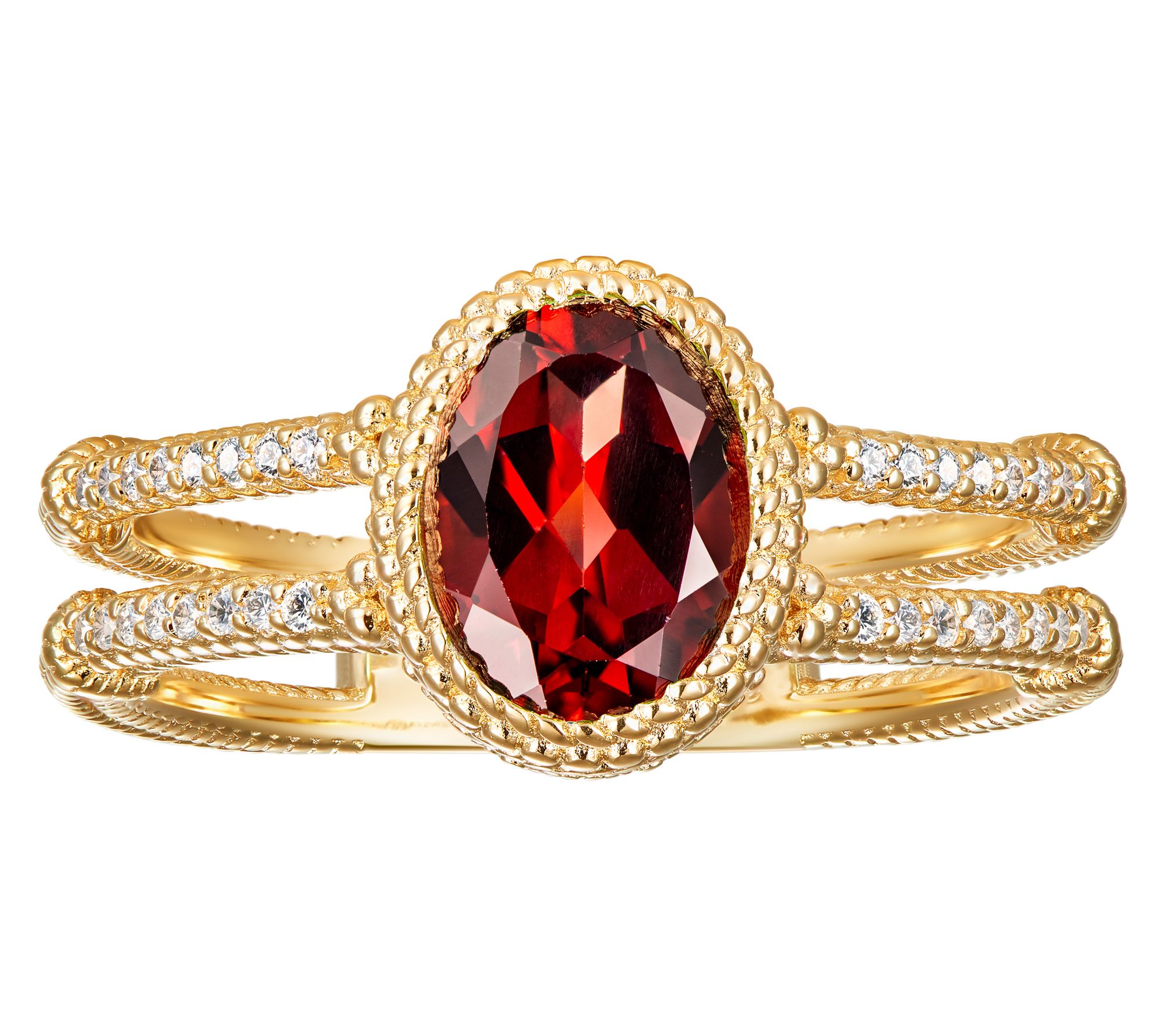 Affinity Gems Oval Gemstone Split Band Ring, 14K Gold Plated