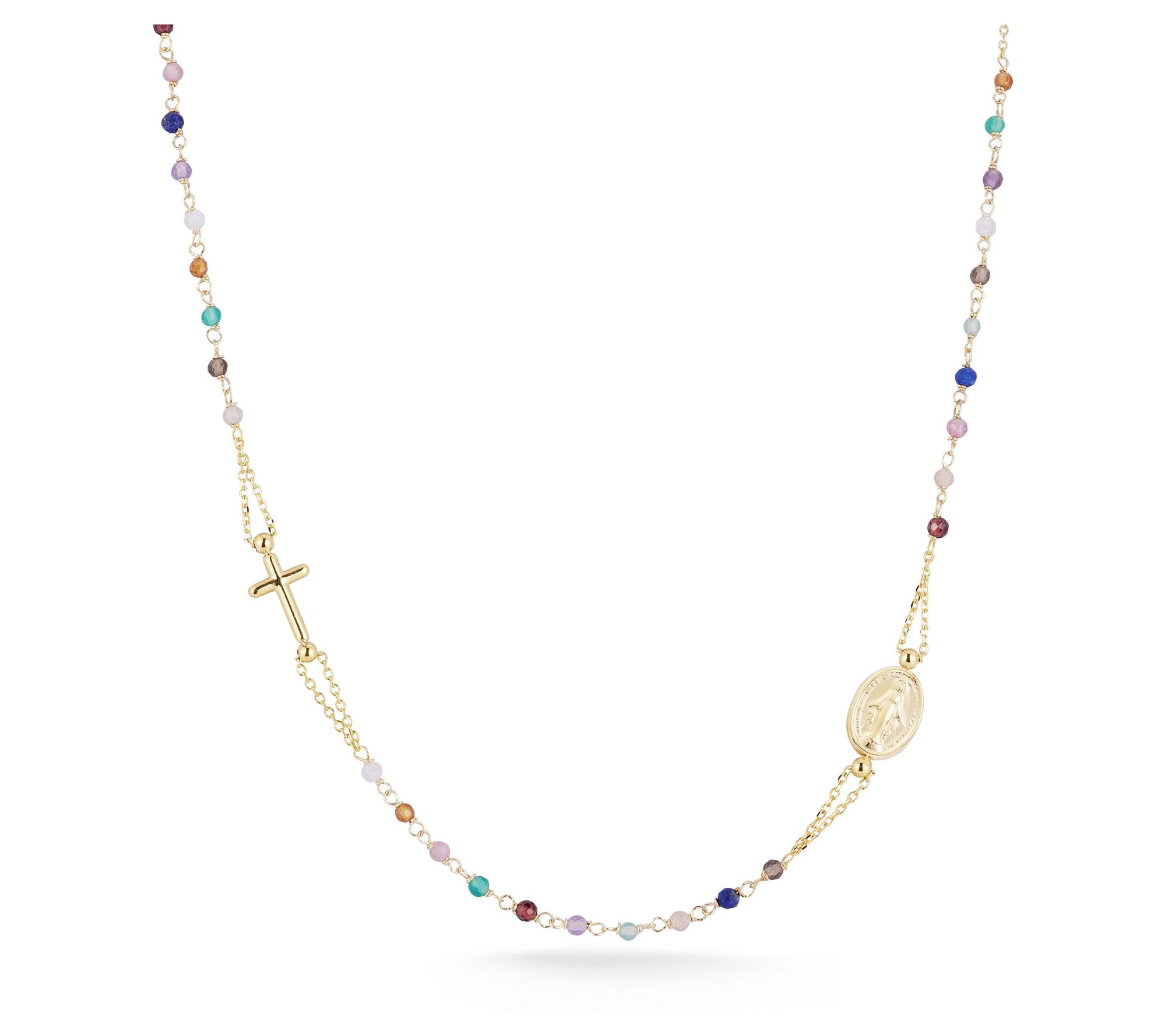 Italian Gold Tourmaline Cross & Mother Mary Necklace, 14K