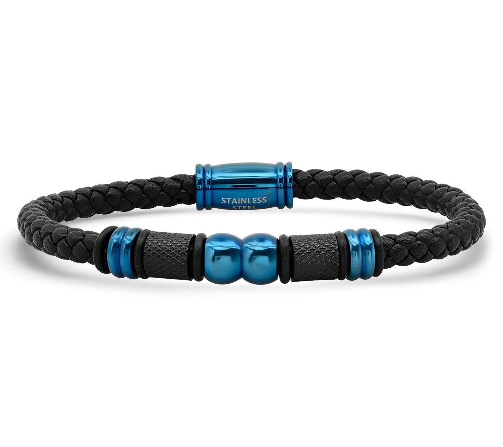 Steel By Design Men's Two-Tone Leather Bracelet