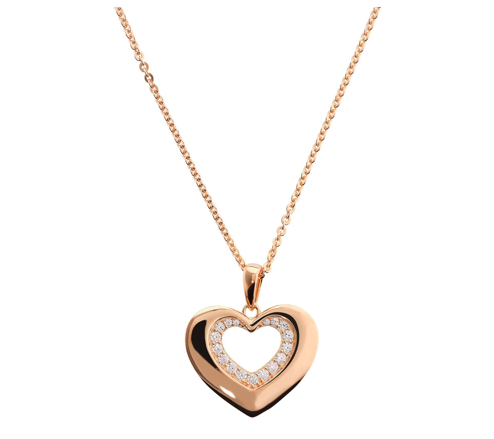 Diamonique Italia Heart Pendant w/ Chain, Sterl ing Silver