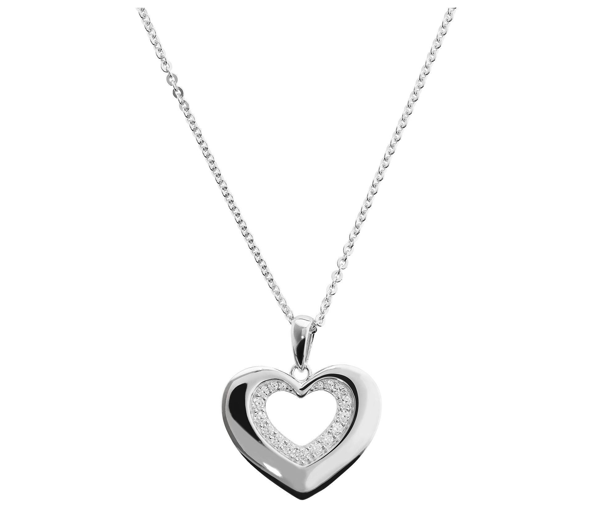 Diamonique Italia Heart Pendant w/ Chain, Sterling Silver