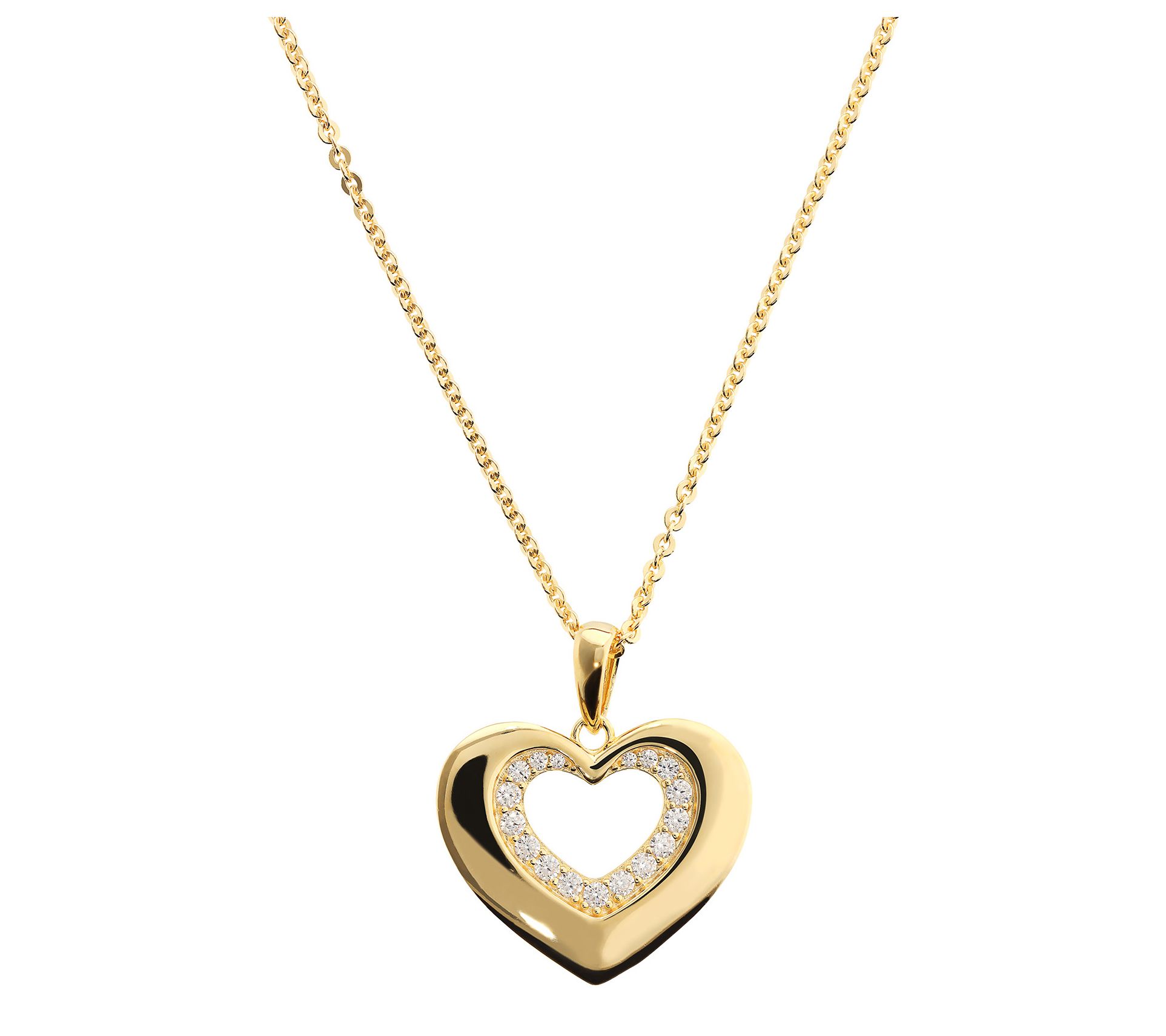 Diamonique Italia Heart Pendant w/ Chain, Sterling Silver
