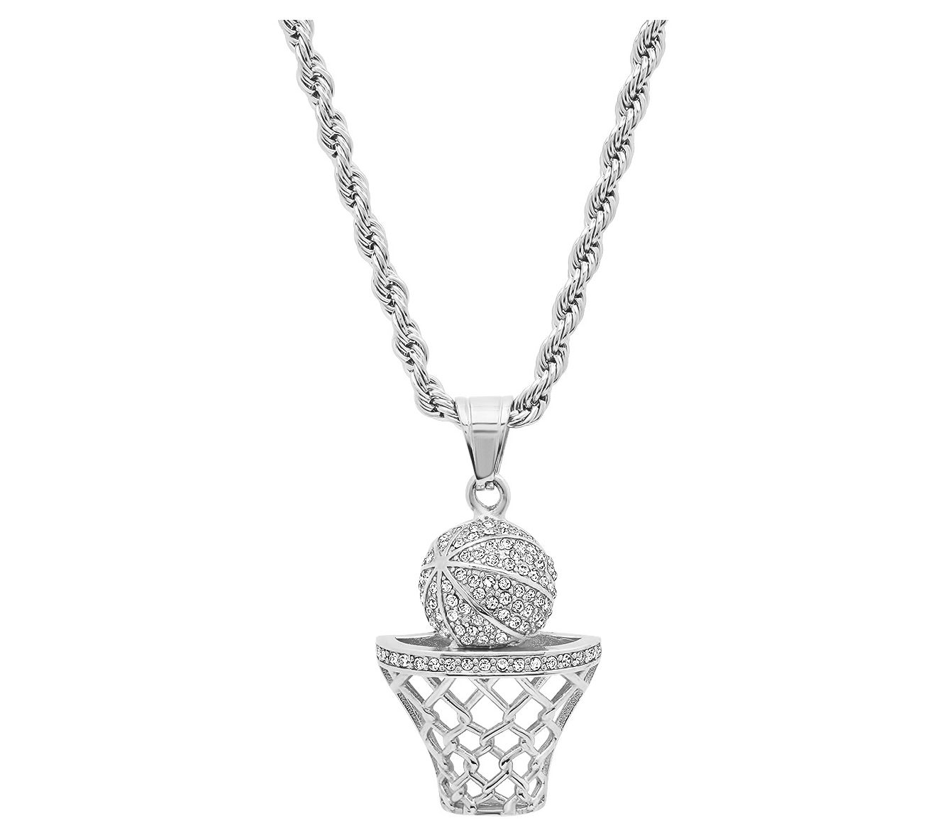 Steel By Design Men's Pave Basketball Pendant w/ Chain