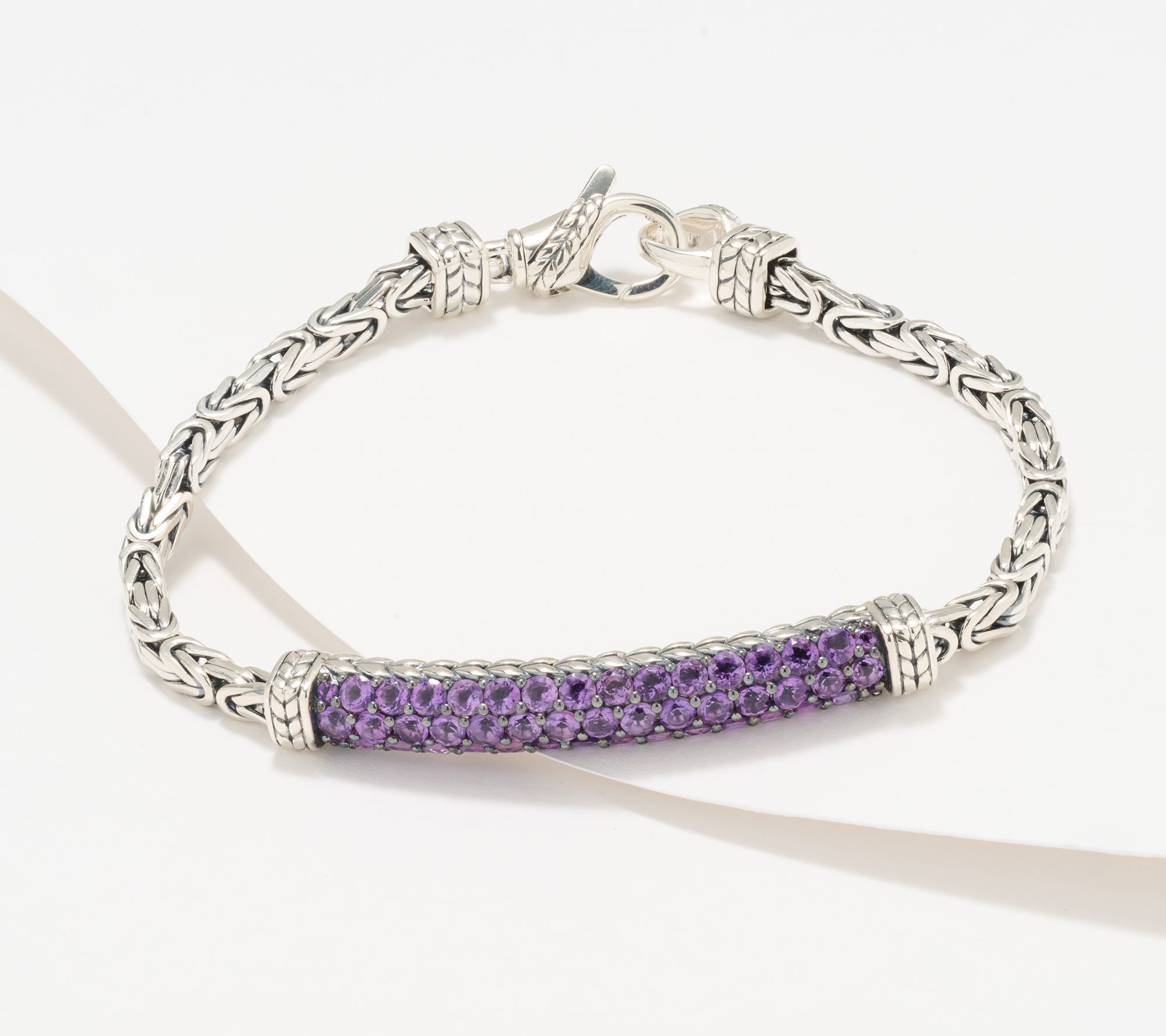 JAI Sterling Silver Pave Gemstone Byzantine Bracelet