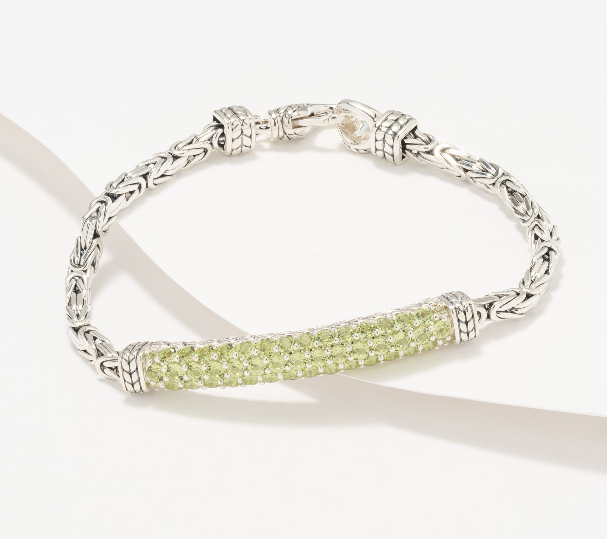 JAI Sterling Silver Pave Gemstone Byzantine Bracelet