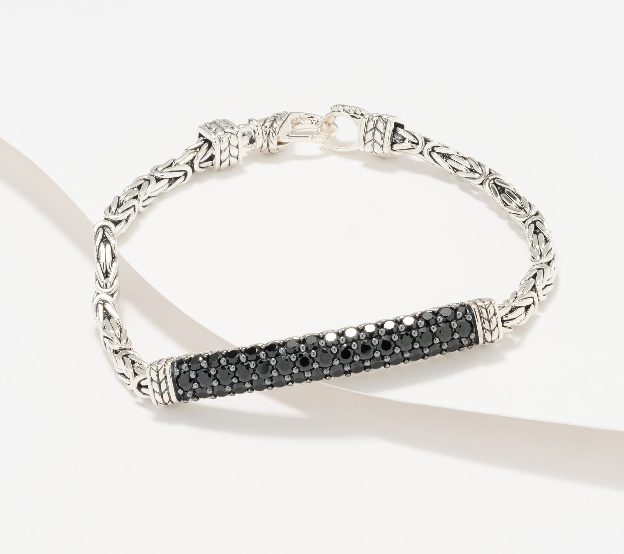 JAI Sterling Silver Pave Gemstone Byzantine Bracelet