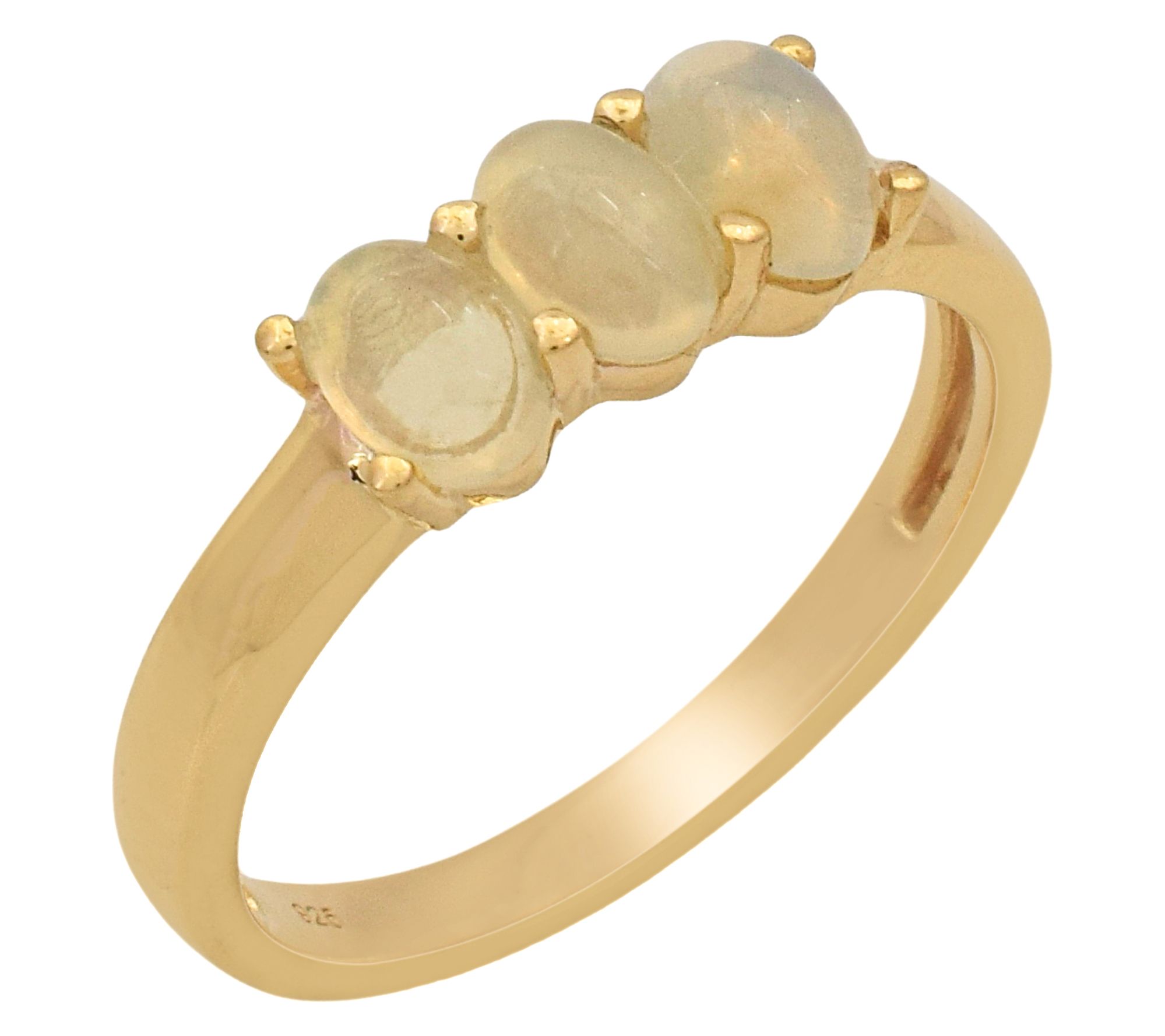 Affinity Gems Ethiopian Opal 3-Stone Ring, 14KGold Plated
