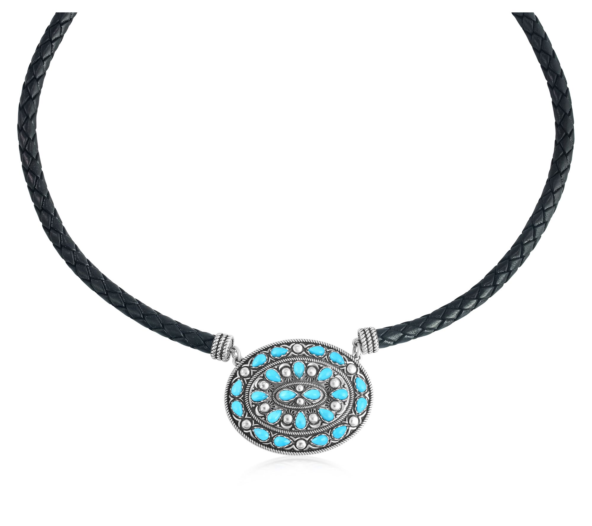 American West Sterling Oval Gemstone Leather Necklace