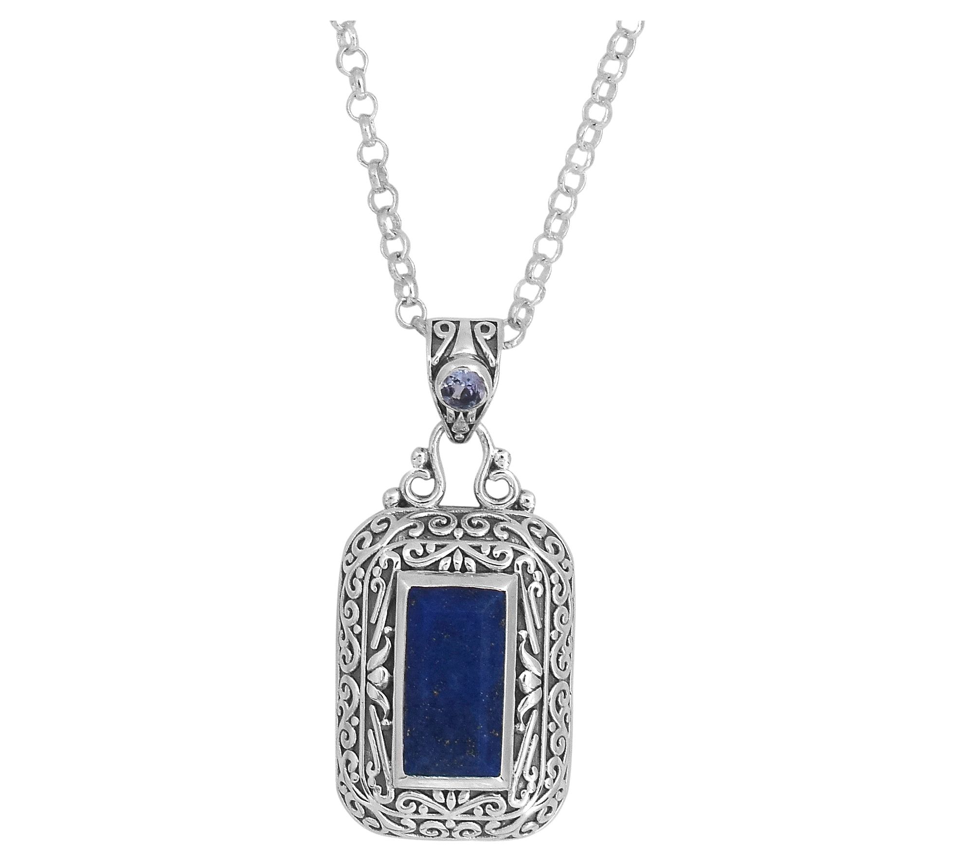 Artisan Crafted Sterling Lapis & Tanzanite Pendant w/ Chain