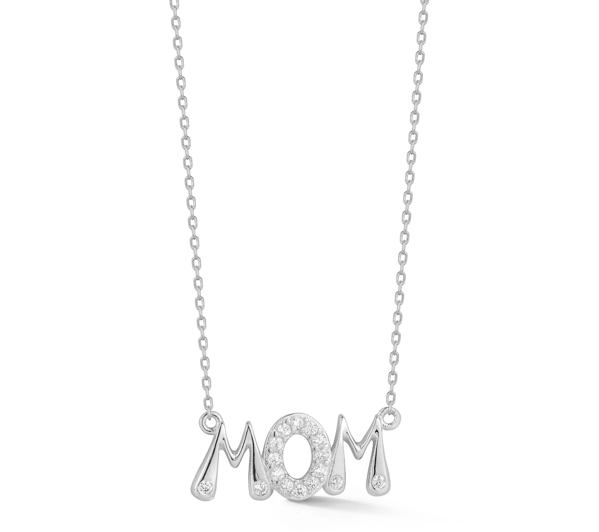 Sterlina Silver Pave Mom Necklace, Sterling