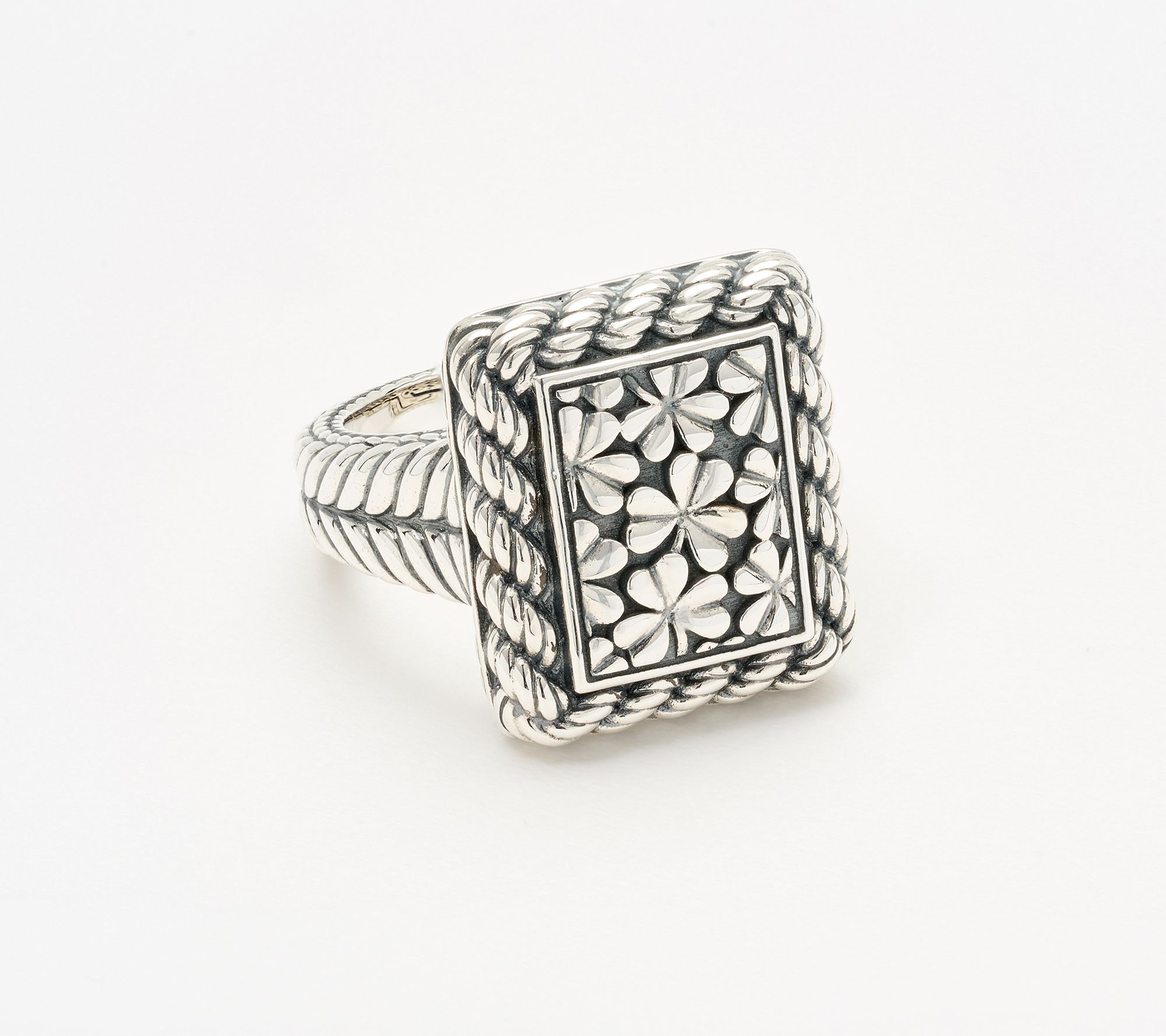 JAI Ireland Sterling Silver Clover & Cara Rope Ring