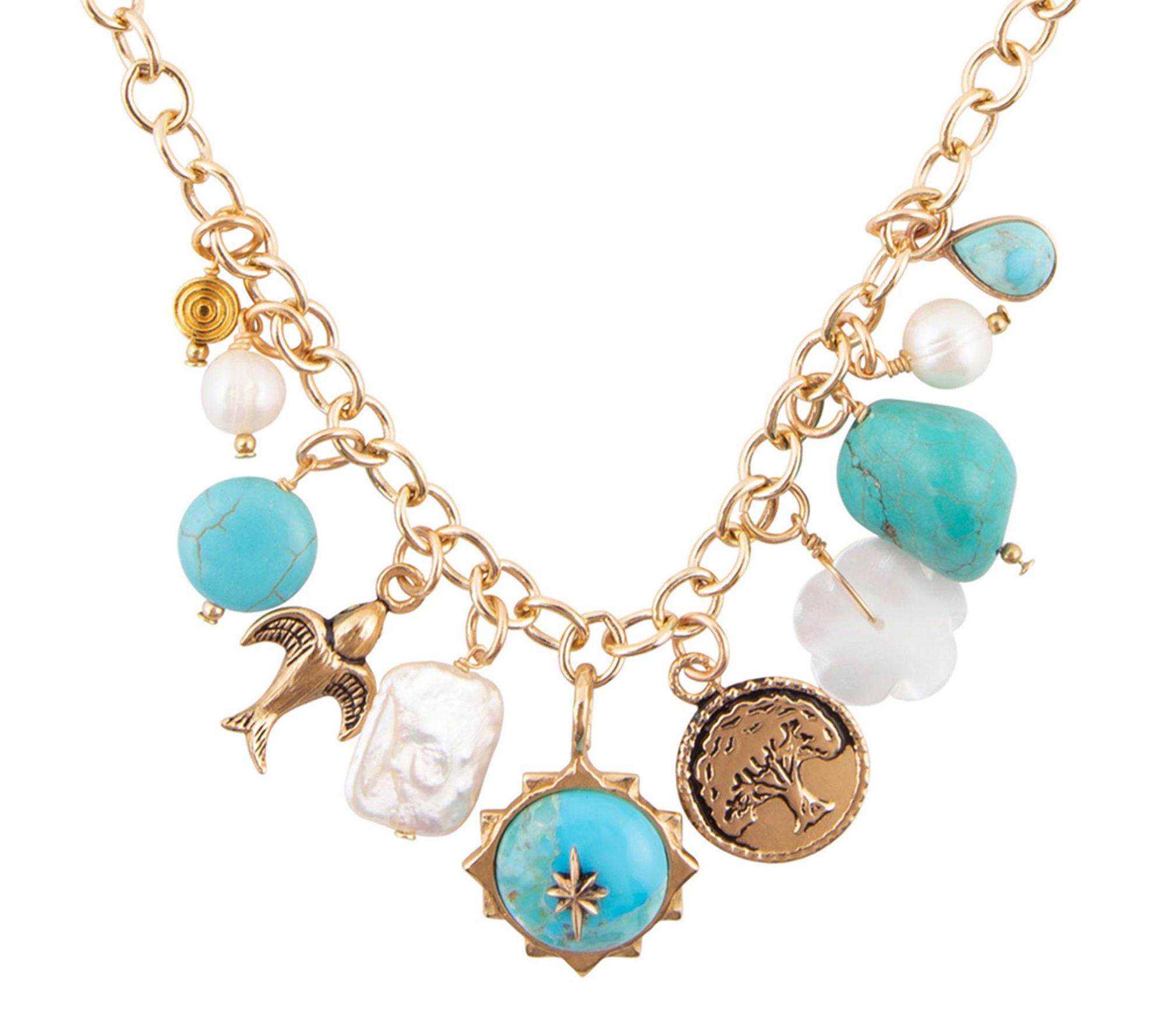 Barse Artisan Crafted Bronze Turquoise Charm Necklace