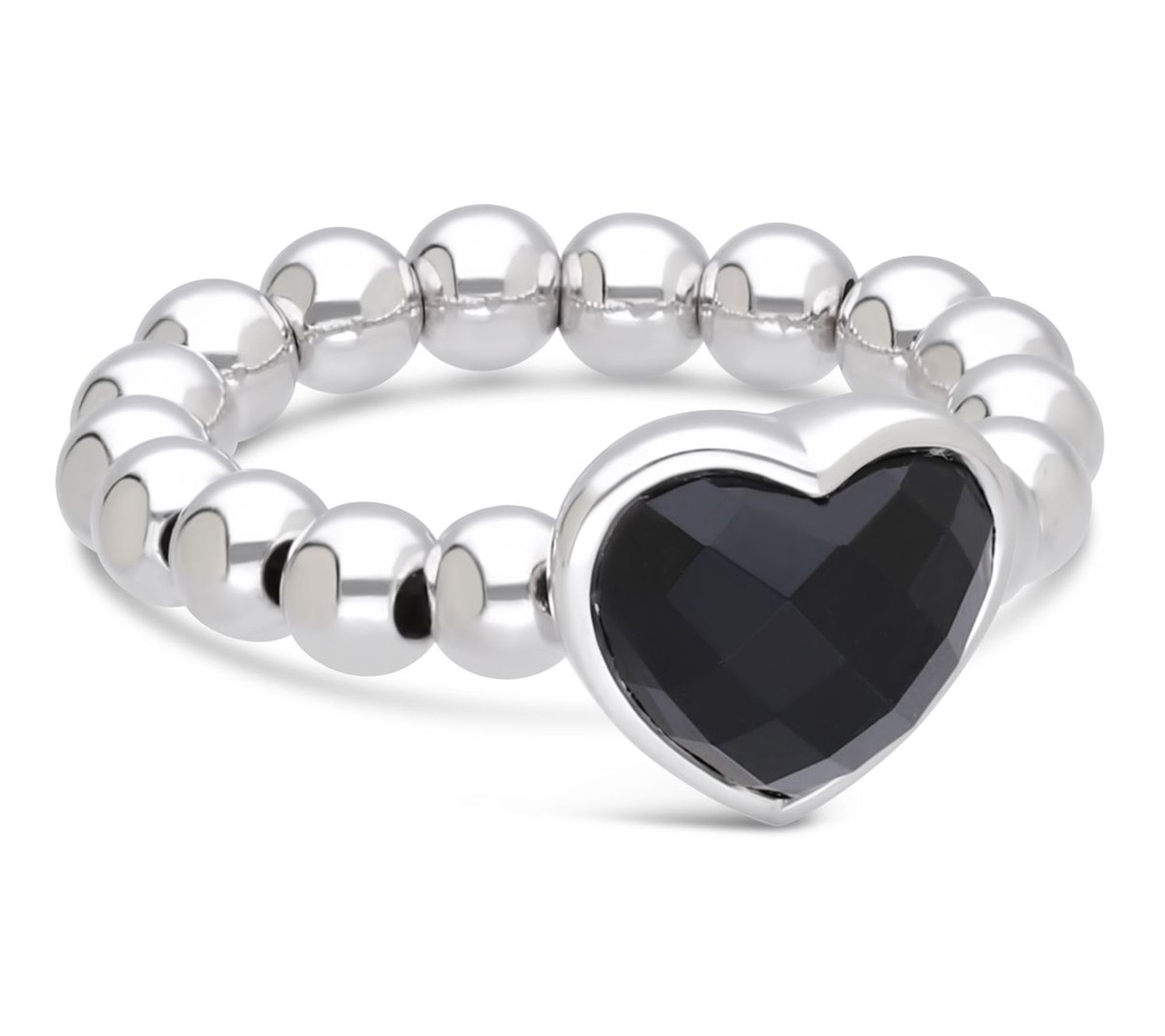 Elyse Ryan Sterling Silver Onyx Heart Beaded Ring