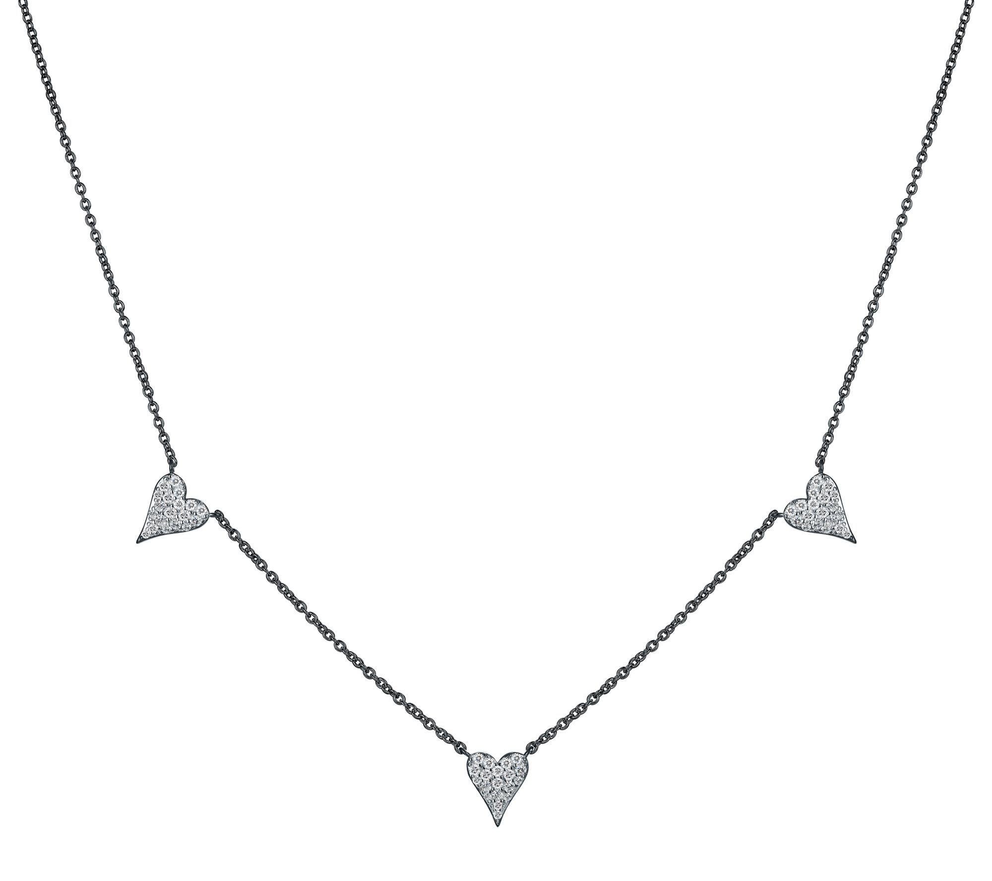 Diamonqiue x Jennifer Miller 3 Heart Dangle Necklace, Sterling