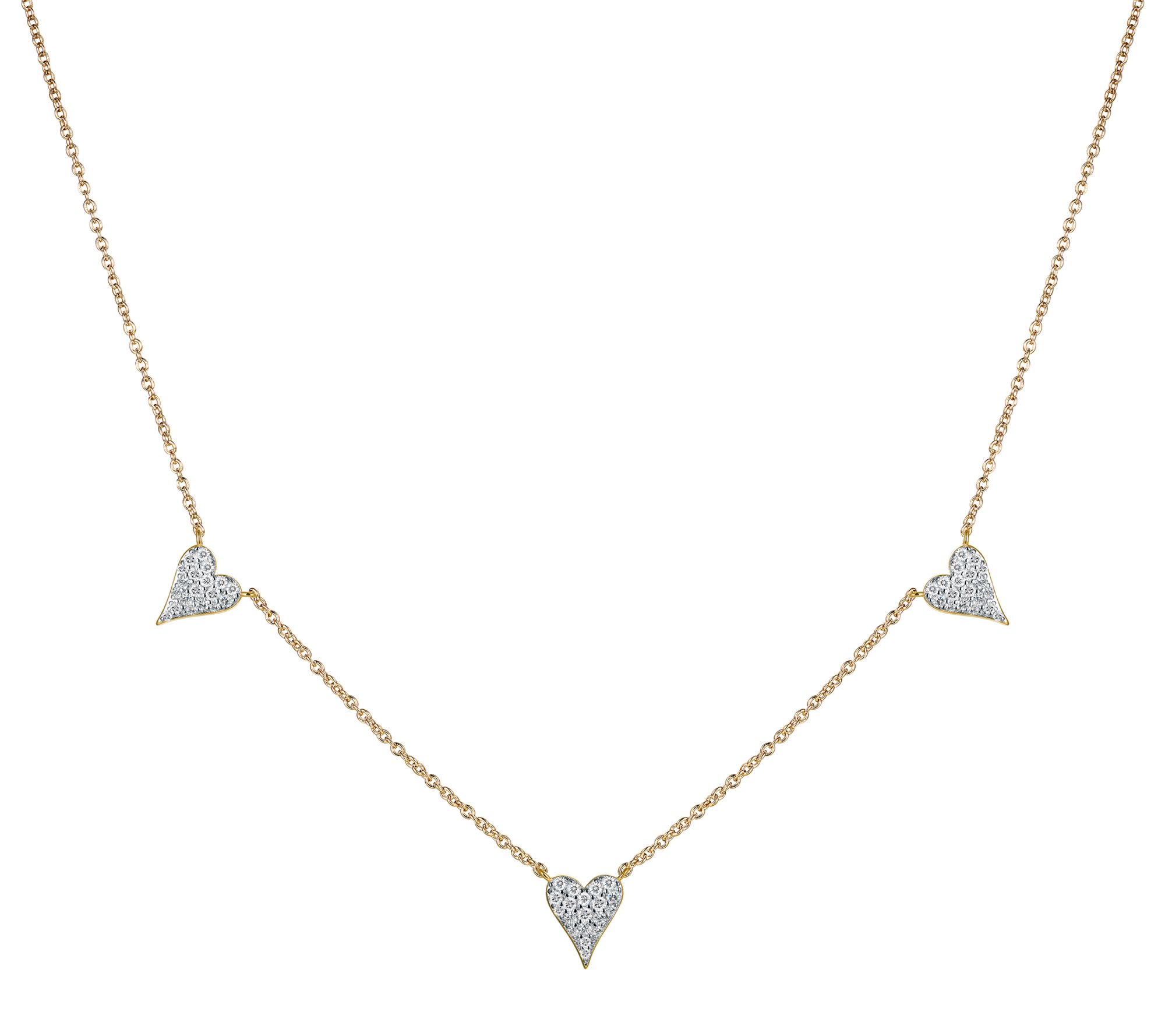 Diamonqiue x Jennifer Miller 3 Heart Dangle Necklace, Sterling