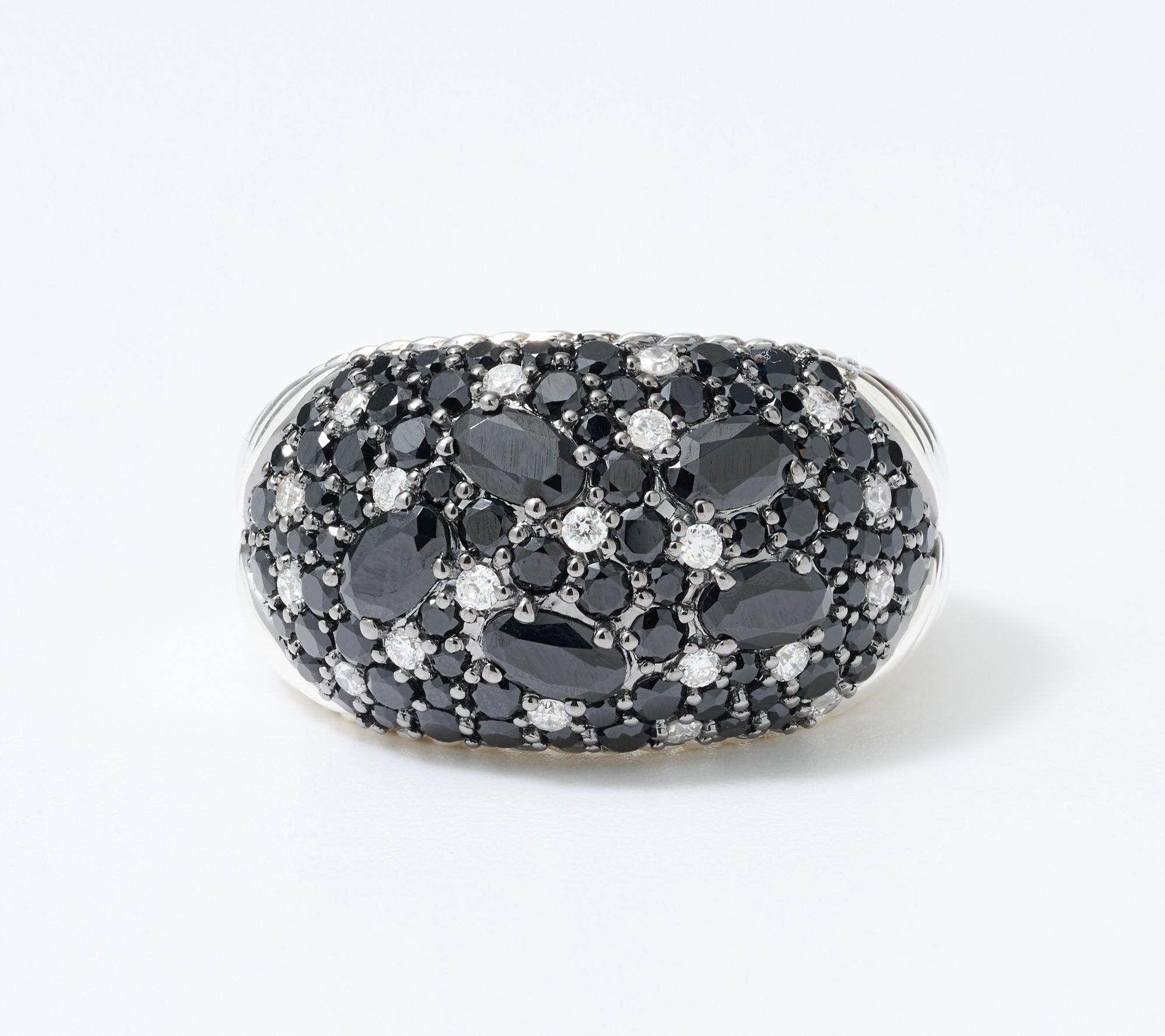JAI Sterling Silver Diamond & Black Spinel Dome Ring