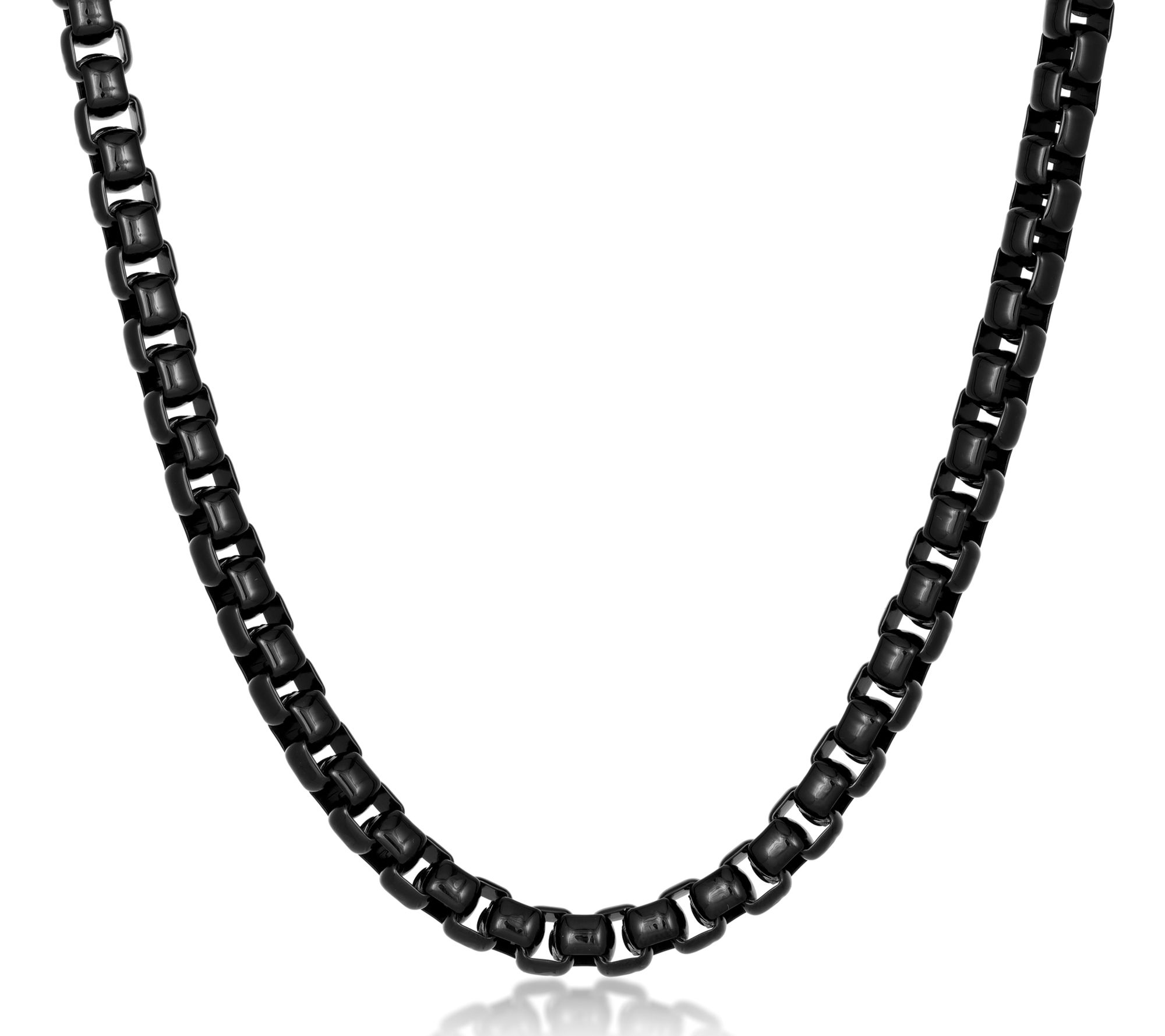 LYNX Men's Stainless Steel Black IP Round Box Chain Necklace