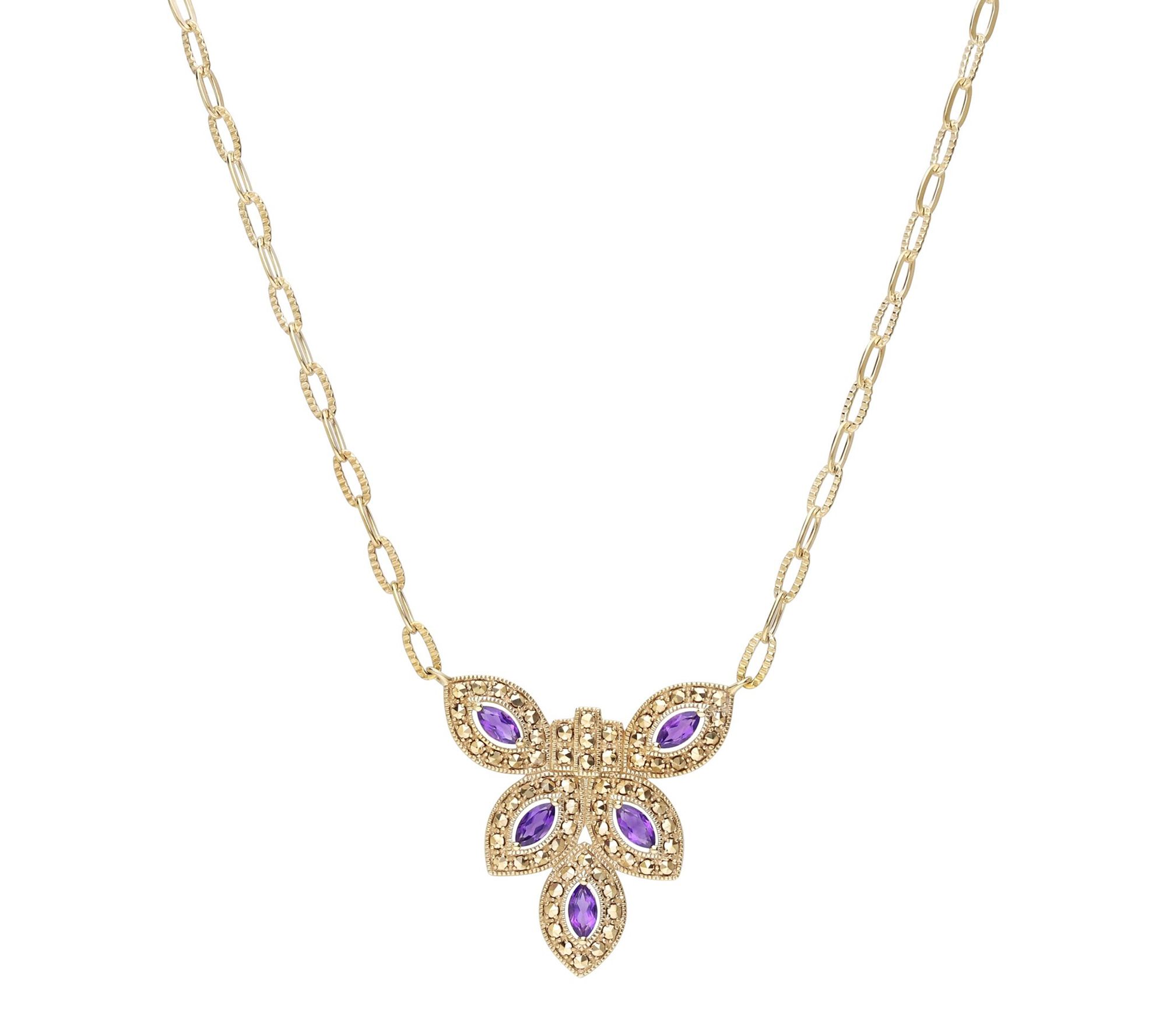 Dallas Prince Amethyst & Chrome Marcasite Blossom Necklace