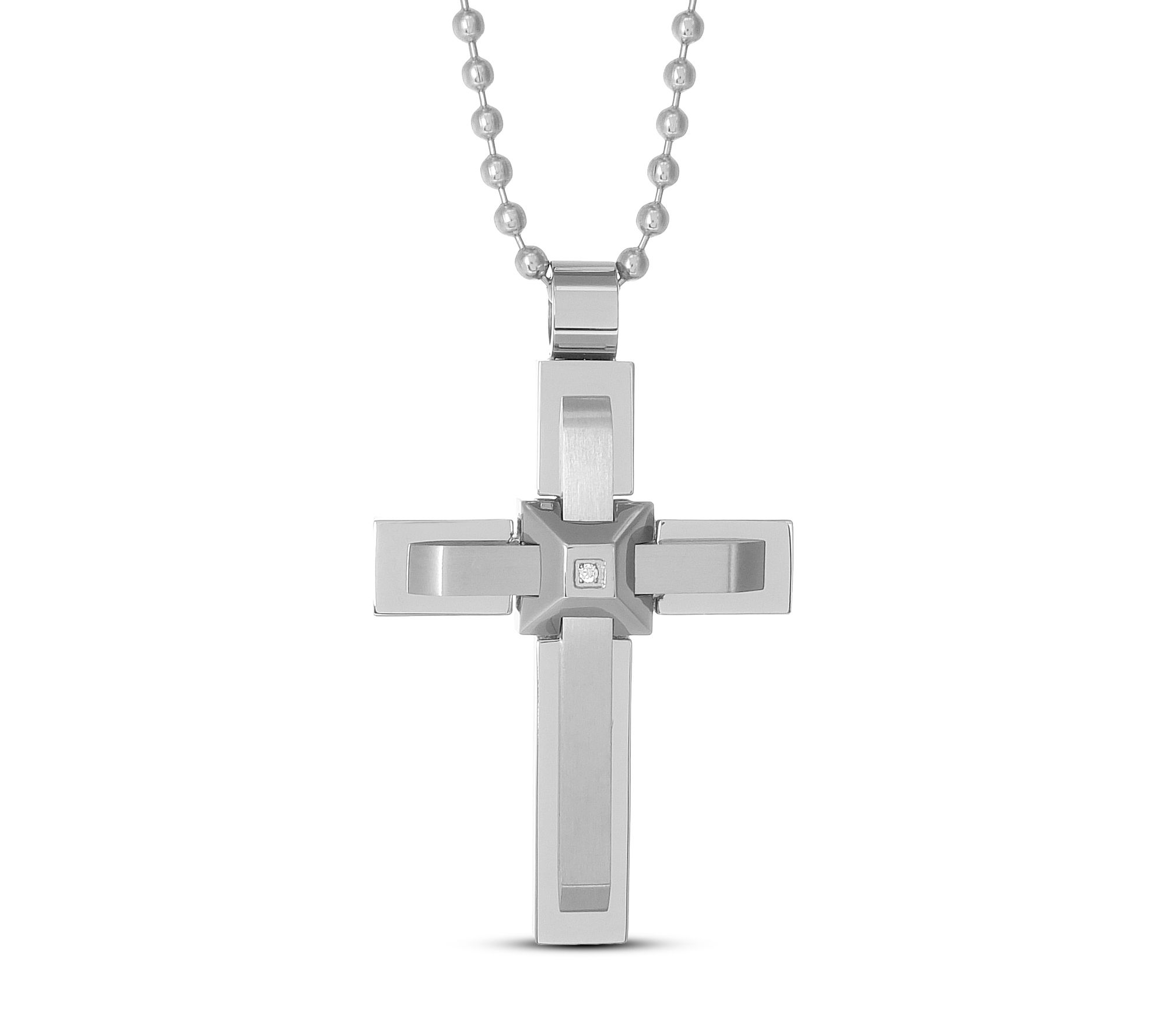 LYNX Men's Stainless Steel Brushed Cross Pendant w/ Chain