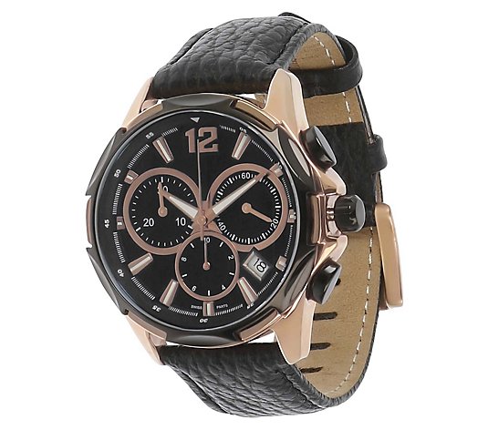 Bronzo Italia Round Chronograph Dial Leather Strap Watch