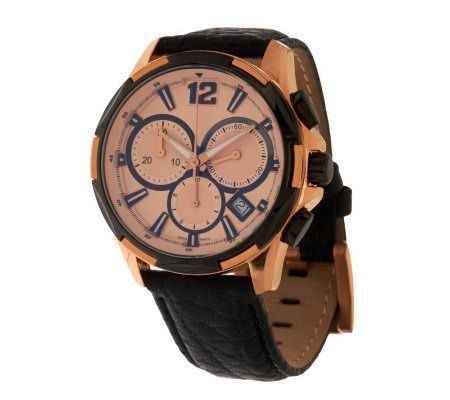 Bronzo Italia Round Chronograph Dial Leather Strap Watch