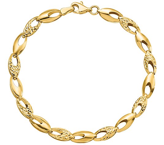 14K Gold Polished And Diamond-Cut Oval Link Bracelet