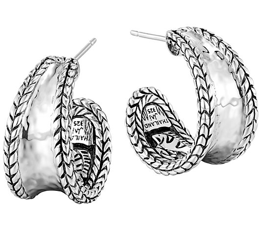 JAI Sterling Silver Hammered-Texture Hoop Earrings