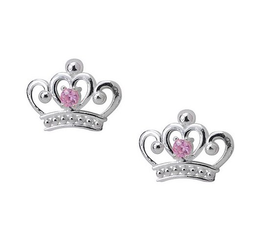 Disney Sterling Princess Pink Diamonique Stud Earrings