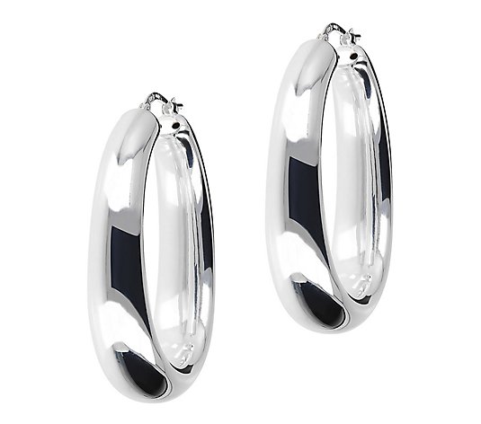 UltraFine Silver Polished Graduated Oval Hoop Earrings