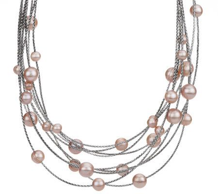 Honora Cultured Pearl Multi-strand Scattered Pearl Steel Necklace ...