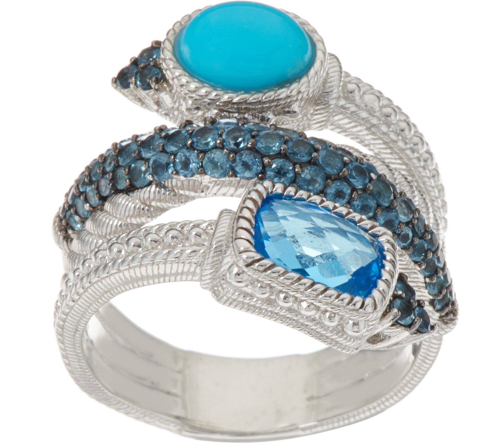 Judith Ripka Sterling Silver 2.50 cttw Blue Topaz & Turquoise Ring ...