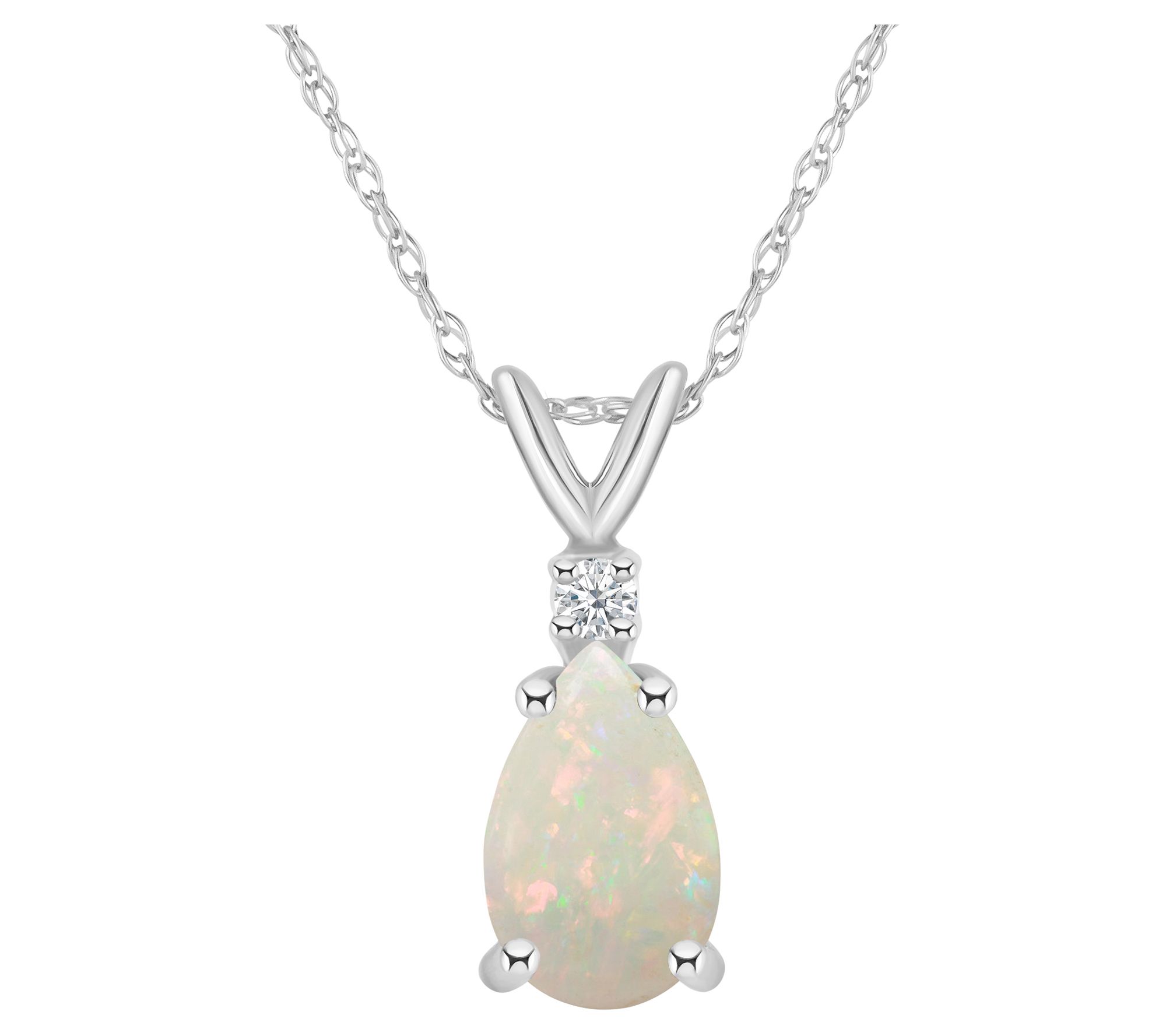 14K Gold 0.50 cttw Opal and Diamond Accent Pendant