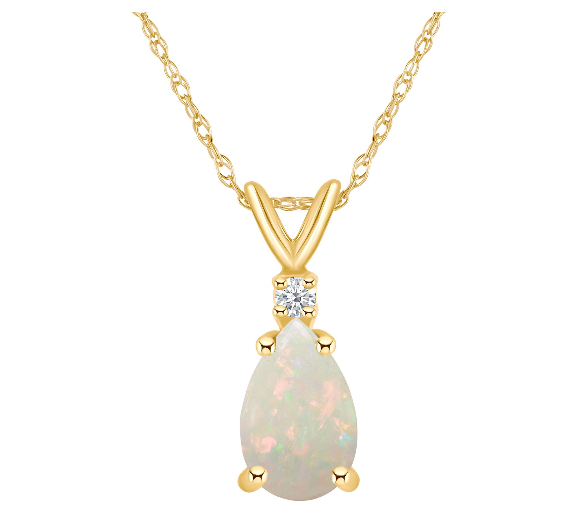 14K Gold 0.50 cttw Opal and Diamond Accent Pendant