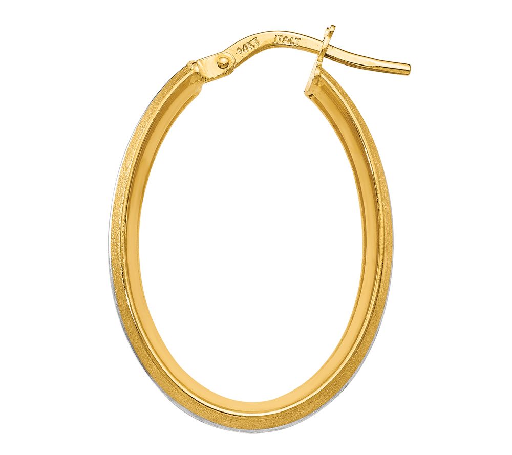Italian Gold 1" Textured Oval Hoop Earrings, 14K