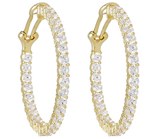 Judith Ripka 14K Gold Clad Sterling DiamoniqueHoop Earrings