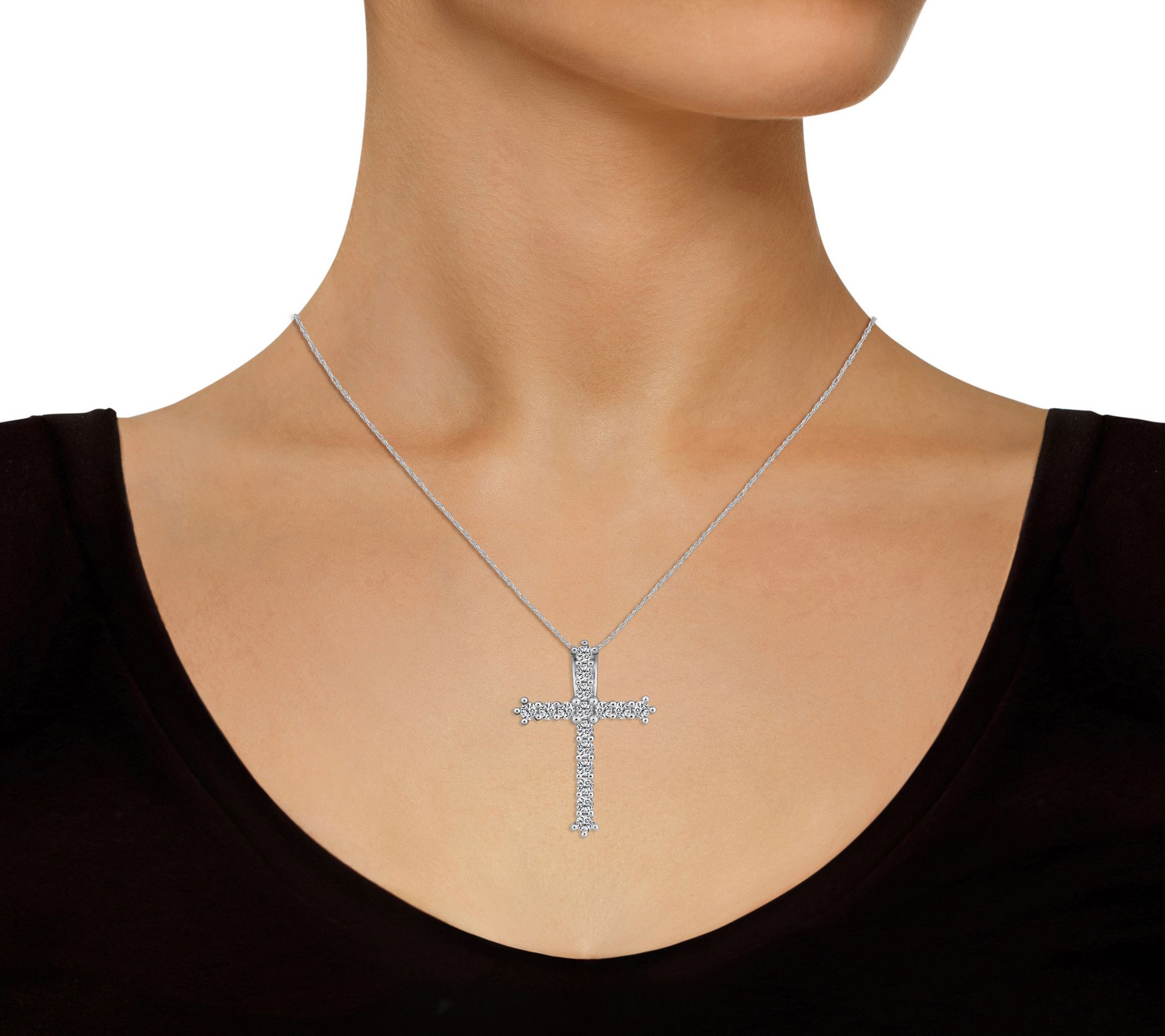 Affinity 2.00 cttw Diamond Cross Pendant w/ Cha in, 14K Gold