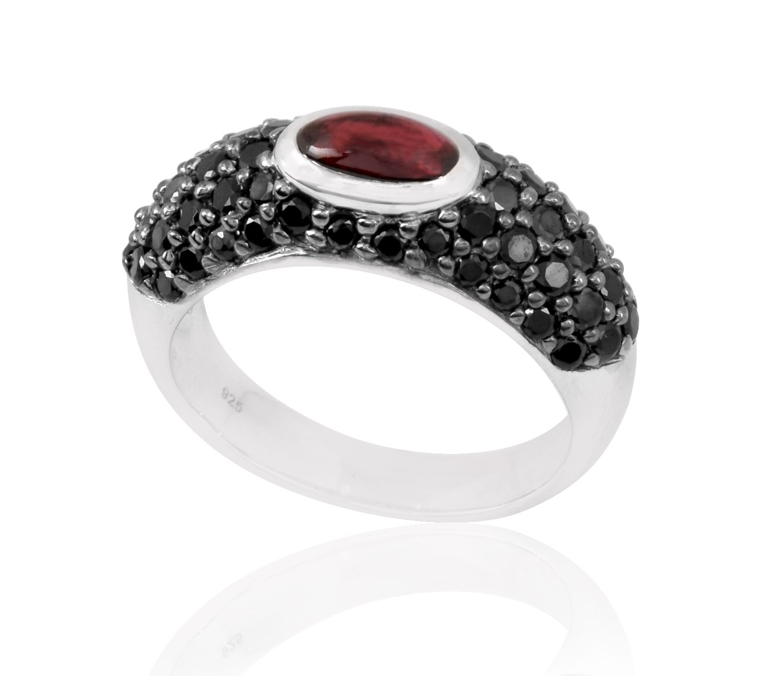 Sterling Silver Garnet & Black Spinel Ring