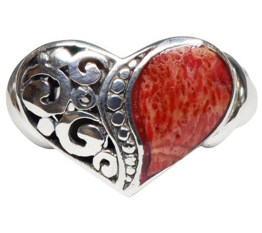 Artisan Crafted High Polish Red Coral Heart Ring, Sterling - QVC.com