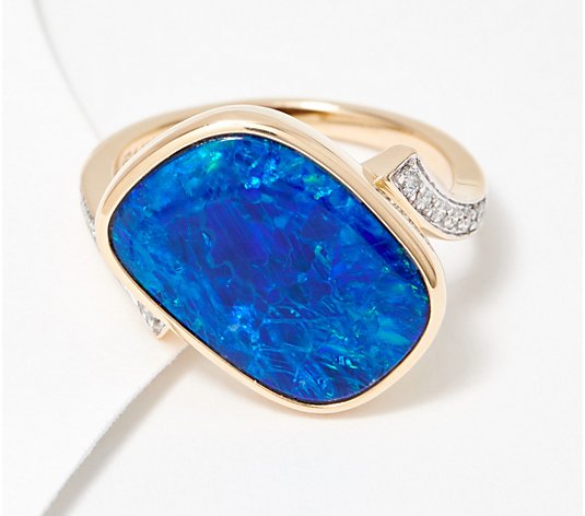 Vault Blue Opal Doublet & Diamond Ring, 14K Gold